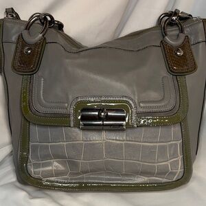 Coach Two-Tone Gray and Olive Shoulder Bag Kristen elevated shoulder